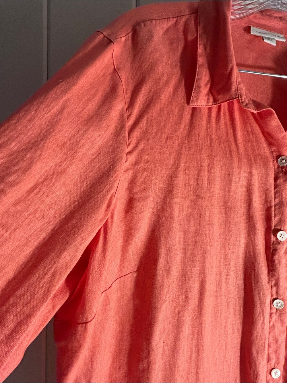 J. Jill Love Linen Coral Button Down Shirt Tunic Top L Large Petite LP classic - Picture 12 of 14